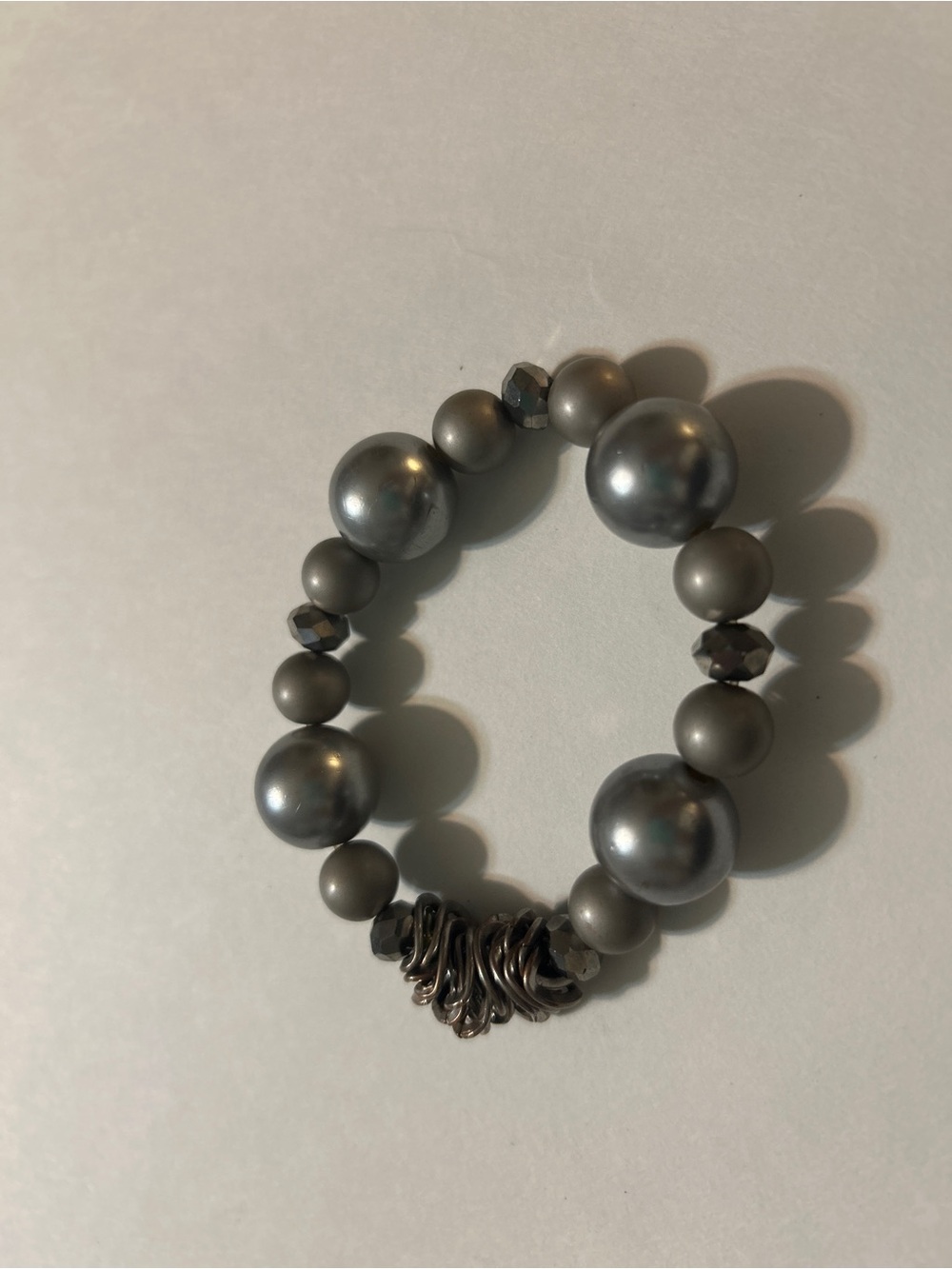 J.Crew Gray Faux Pearl Crystal Cha Cha Cluster Stretch Bracelet